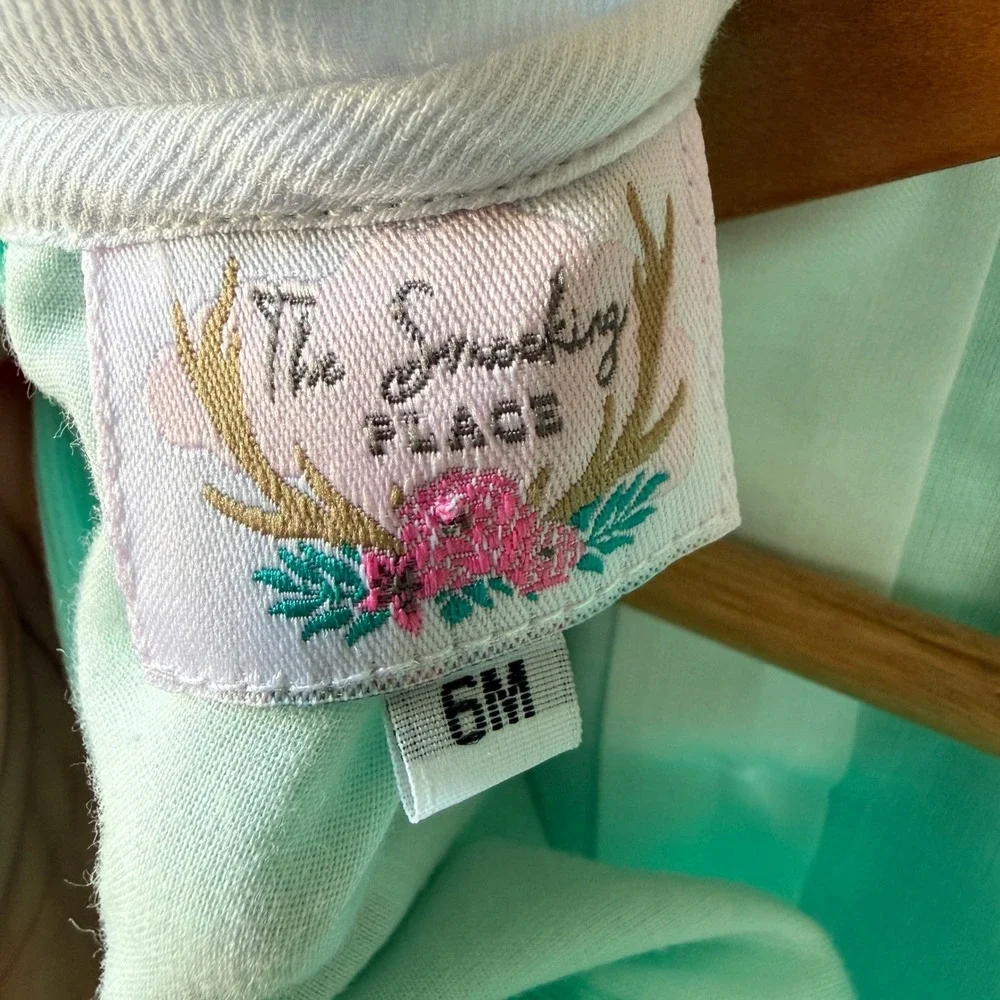 The Smocking Place Bubble Romper Boy 6M Mint Green Preppy Peter Pan Collar Pique